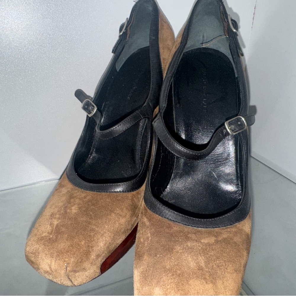 Vintage Balenciaga Suede Brown and Black Mary Jane Heels